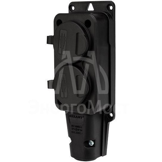 Розетка штепсельная двухместная влагозащ. с/з 16А IP54 каучук Rexant 111-112