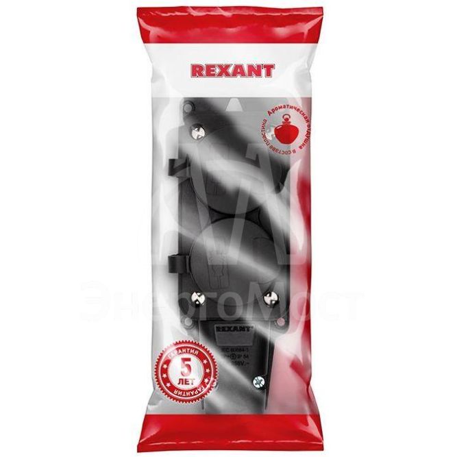 Розетка штепсельная двухместная влагозащ. с/з 16А IP54 каучук Rexant 111-112