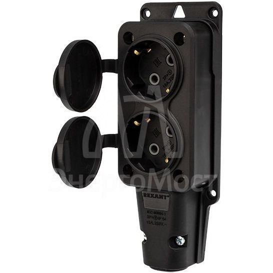 Розетка штепсельная двухместная влагозащ. с/з 16А IP54 каучук Rexant 111-112