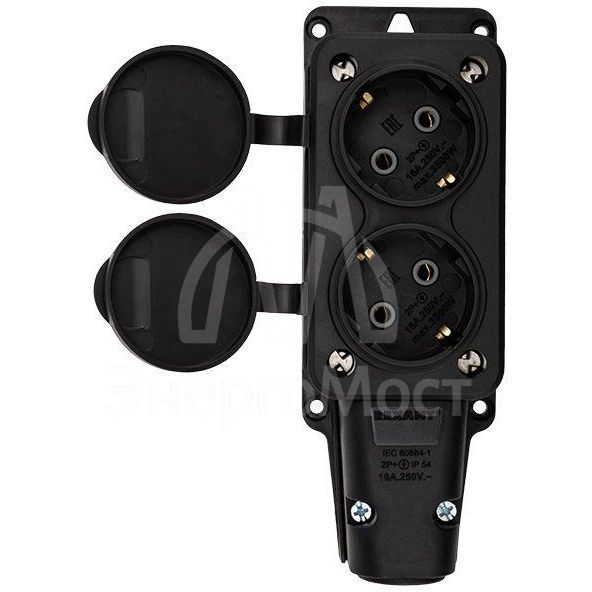 Розетка штепсельная двухместная влагозащ. с/з 16А IP54 каучук Rexant 111-112