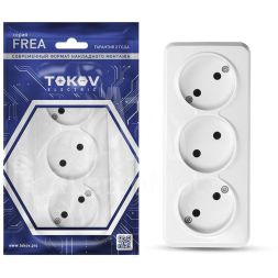 Розетка 3-м ОП Frea 16А IP20 250В без заземл. АБС-пластик бел. TOKOV ELECTRIC TKE-FR-R3-C01