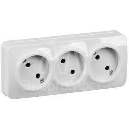 Розетка 3-м ОП GLORY РС23-2-ХБ 10А без заземл. бел. IEK ERH30-K01-10