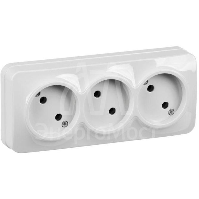 Розетка 3-м ОП GLORY РС23-2-ХБ 10А без заземл. бел. IEK ERH30-K01-10