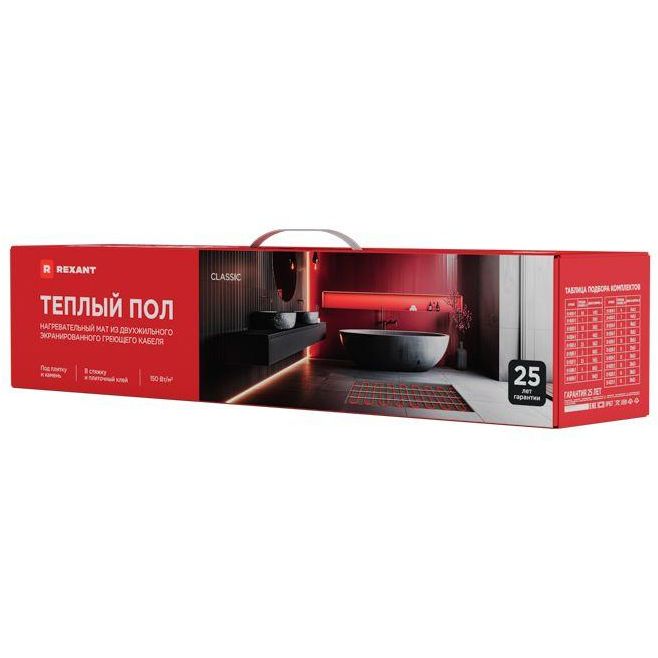 Комплект "Теплый пол" (мат) двухжил. 1500Вт 0.5х20м 10кв.м Classic RNX-10-1500 с экраном Rexant 51-0519-2