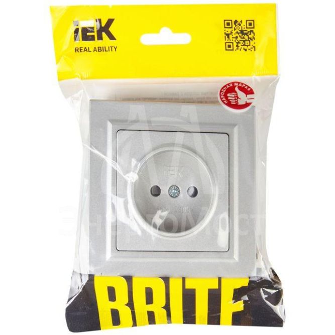 Розетка СП BRITE РСР10-1-0-БрА 10А в сборе без заземл. без защ. шторок алюм. IEK BR-R10-10-K47-F