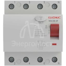 Выключатель дифференциального тока (УЗО) 4п (3P+N) 25А 30мА тип AC MDL100 YON MDL100-4P2-25-AC