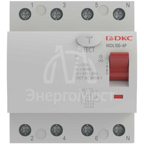 Выключатель дифференциального тока (УЗО) 4п (3P+N) 25А 30мА тип AC MDL100 YON MDL100-4P2-25-AC