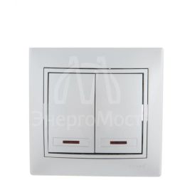 Выключатель 2-кл. СП Мира 10А IP20 с подсветкой со вставкой сер. метал. LEZARD 701-1010-112