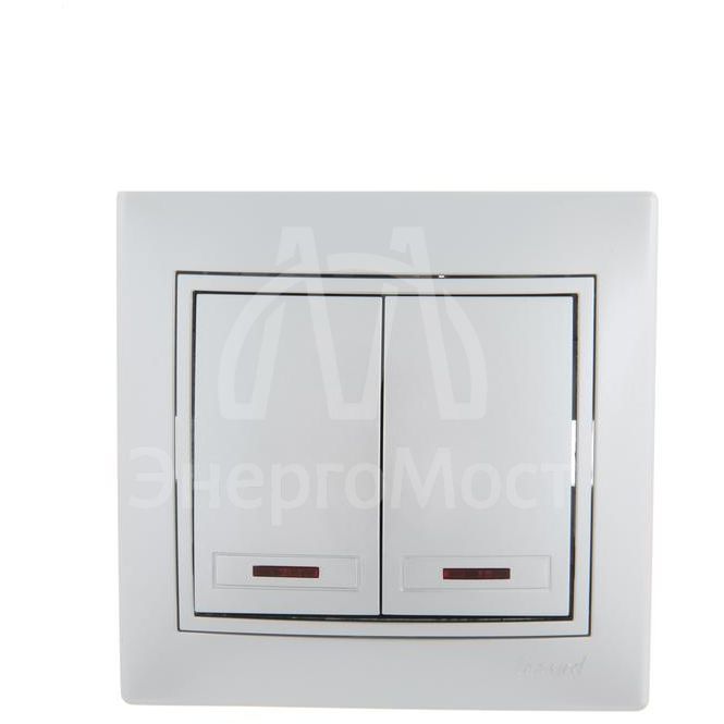 Выключатель 2-кл. СП Мира 10А IP20 с подсветкой со вставкой сер. метал. LEZARD 701-1010-112