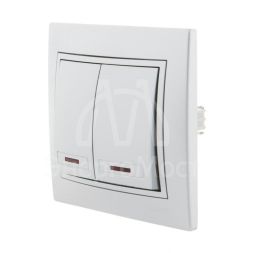 Выключатель 2-кл. СП Мира 10А IP20 с подсветкой со вставкой сер. метал. LEZARD 701-1010-112