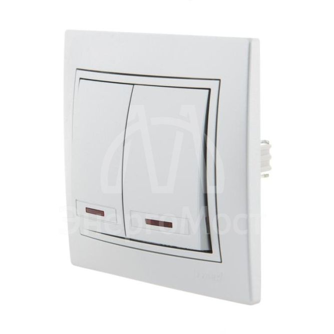 Выключатель 2-кл. СП Мира 10А IP20 с подсветкой со вставкой сер. метал. LEZARD 701-1010-112