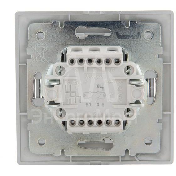 Выключатель 2-кл. СП Мира 10А IP20 с подсветкой со вставкой сер. метал. LEZARD 701-1010-112