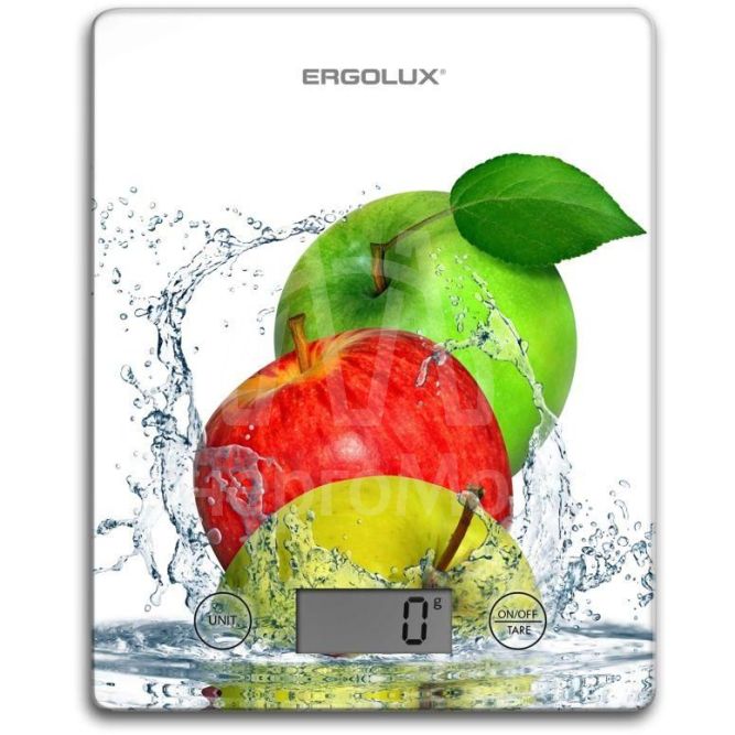 Весы кухонные ELX-SK02-С01 до 5кг 195х142мм бел. яблоки Ergolux 13602
