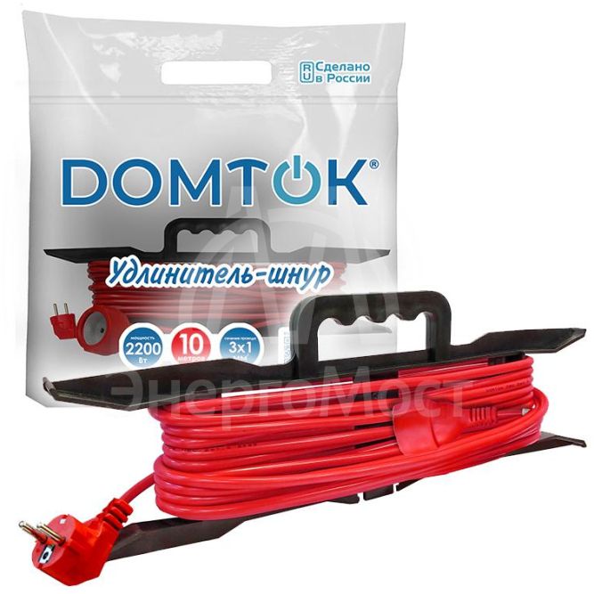 Удлинитель-шнур на рамке 1х10м с заземл. 10А IP20 2.2кВт ПВС 3х1 DOMTOK 2478