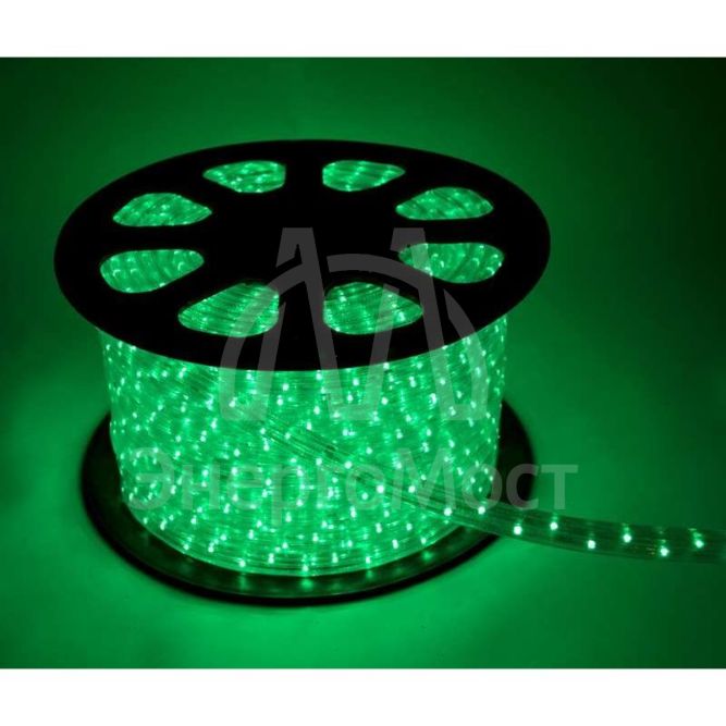 Шнур светодиодный Дюралайт постоянного свечения 2W 220В 1.8Вт/м d13мм (уп.100м) IP44 зел. Космос KOC-DL-2W13-G