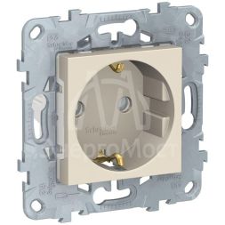 Механизм розетки 1-м 2мод. Unica New 16А IP21 250В с заземл. защ. шторки винт. клеммы беж. SchE NU503744