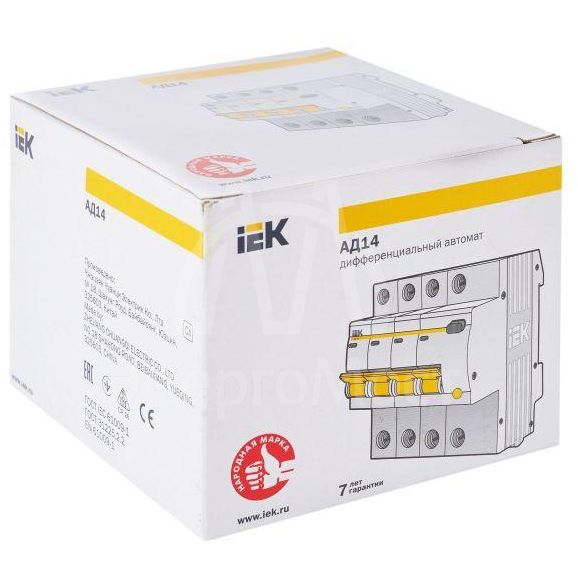 Выключатель автоматический дифференциального тока 4п C 40А 30мА тип AC 4.5кА АД-14 IEK MAD10-4-040-C-030
