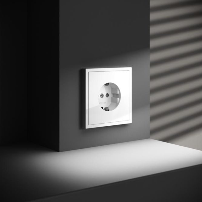 Розетка 1-м СП S70 16А с заземл. защ. шторки механизм бел. глянцевый Voltum VLS040201