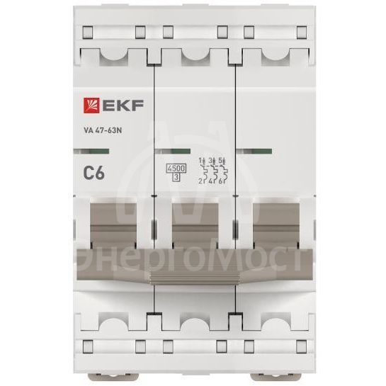 Выключатель автоматический модульный 3п C 6А 4.5кА ВА 47-63N PROxima EKF M634306C