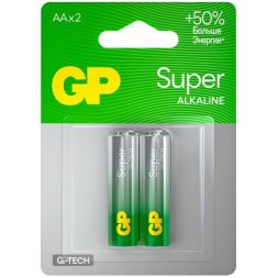 Элемент питания алкалиновый AA/LR6 1.5В Super Alkaline G-Tech 15AA21-2CRSBC2 20/160 (блист.2шт) GP 1223