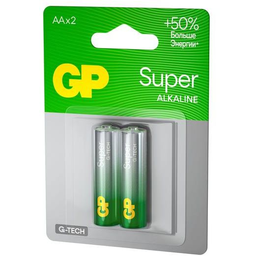 Элемент питания алкалиновый AA/LR6 1.5В Super Alkaline G-Tech 15AA21-2CRSBC2 20/160 (блист.2шт) GP 1223