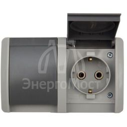 Блок ОП 2 розетки горизонт. INDUSTRIAL с заземл. IP54 сер. Kranz KR-78-0613