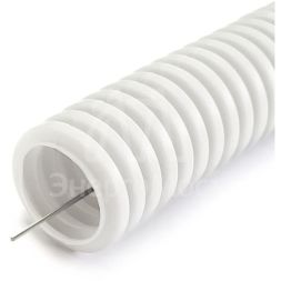 Труба гофрированная ПЛЛ легкая d16мм с протяжкой безгалоген. (HF) (НГ) бел. (уп.100м) Промрукав PR02.0214