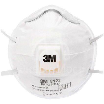 Полумаска противоаэрозольная фильтрующая модель 8122 класс защиты FFP2 NR D (12 ПДК) клапан выдоха 3М 7100050788