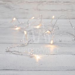 Гирлянда светодиодная &amp;quot;Жемчужинки&amp;quot; 1.5м 10LED тепл. бел. провод прозр. 2хAA (батарейки не в комплекте) Neon-Night 303-097