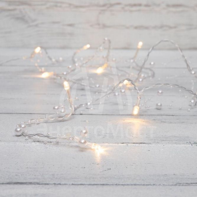 Гирлянда светодиодная &amp;quot;Жемчужинки&amp;quot; 1.5м 10LED тепл. бел. провод прозр. 2хAA (батарейки не в комплекте) Neon-Night 303-097