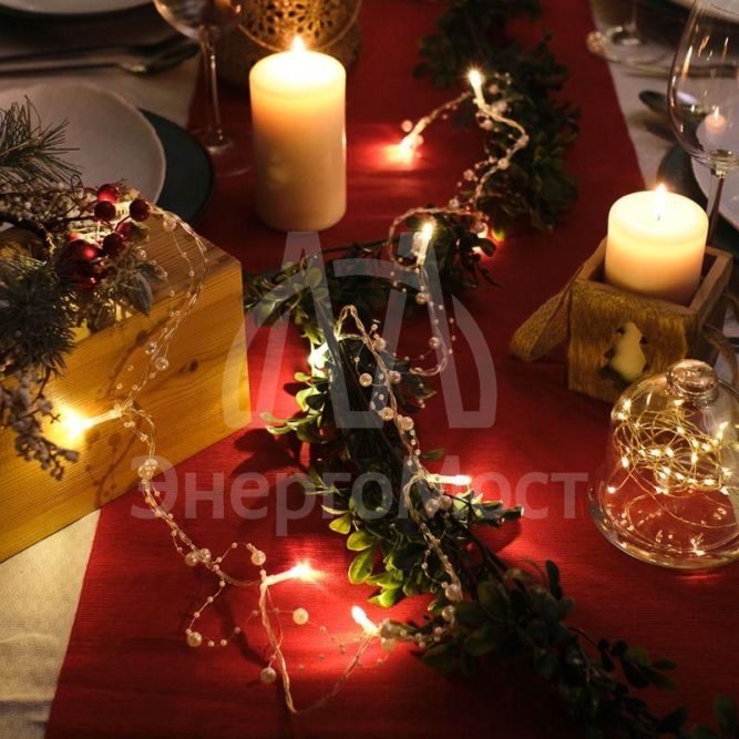 Гирлянда светодиодная &amp;quot;Жемчужинки&amp;quot; 1.5м 10LED тепл. бел. провод прозр. 2хAA (батарейки не в комплекте) Neon-Night 303-097