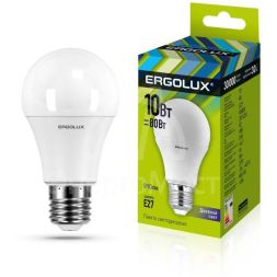 Лампа светодиодная LED-A60-10W-E27-6500K грушевидная ЛОН 172-265В Ergolux 12879