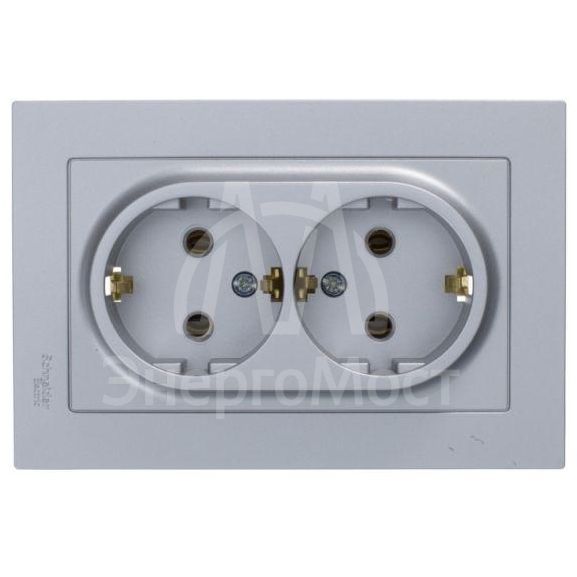 Розетка 2-м AtlasDesign 16А с заземл. в сборе алюм. SchE ATN000324