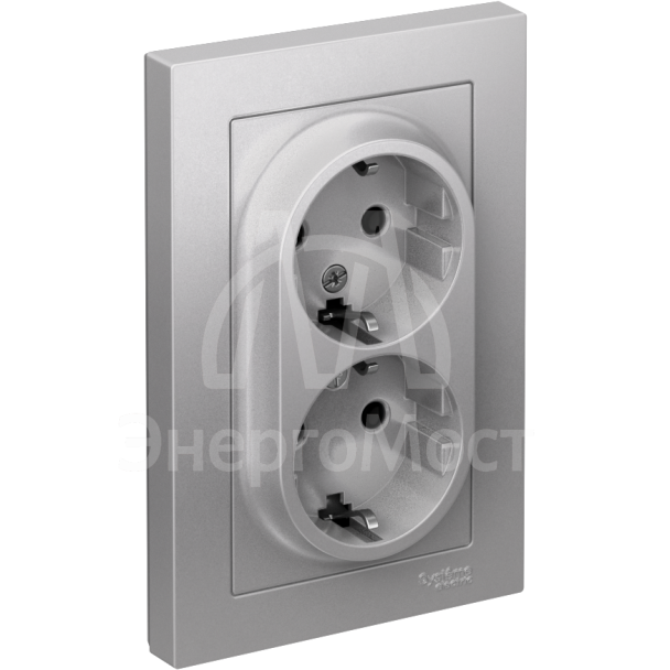 Розетка 2-м AtlasDesign 16А с заземл. в сборе алюм. SchE ATN000324