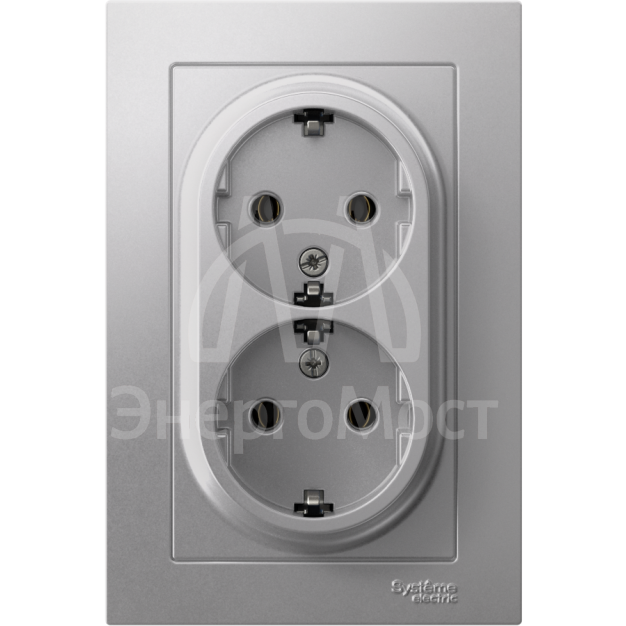 Розетка 2-м AtlasDesign 16А с заземл. в сборе алюм. SchE ATN000324