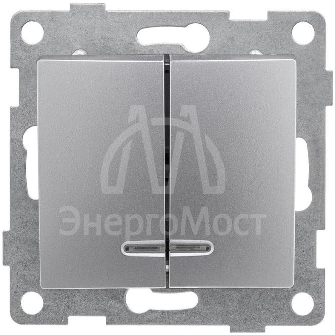 Выключатель 2-кл. СП Bravo 10А 250В с индикацией механизм серебр. GUSI С10В28-004