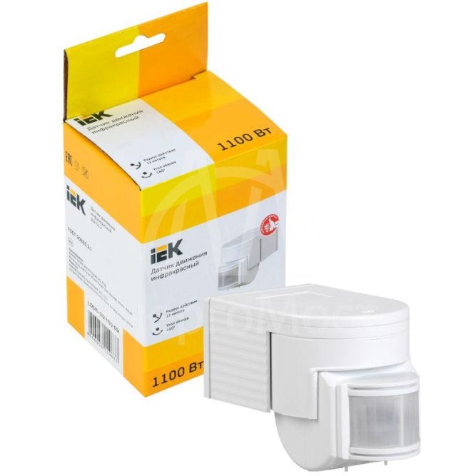 Детектор движения ДД 012 1100Вт угол обз. 180град. дальн. 12м IP44 бел. IEK LDD10-012-1100-001