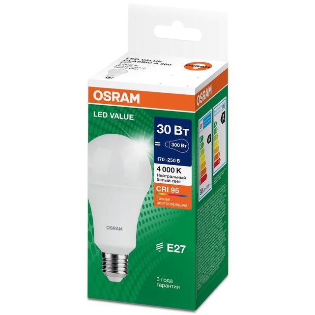 Лампа светодиодная LED G4 Value LVCLA300 30W/940 CRI95 30Вт 4000К 3000лм грушевидная матов. E27 170-250В OSRAM 4058075696778