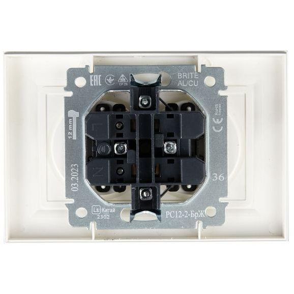 Розетка 2-м СП BRITE РС12-2-БрЖ 10А в сборе без заземл. без защ. шторок жемчуж. IEK BR-R20-10-K36-F