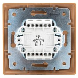 Выключатель 2-кл. СП Мира 10А IP20 с подсветкой со вставкой зол. метал. LEZARD 701-1313-112
