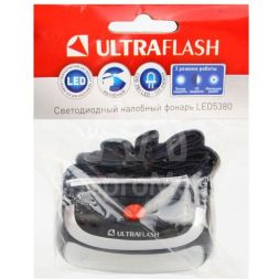 Фонарь налобный LED 5380 (3Вт COB LED 3 режима черн. пласт. пакет) Ultraflash 12870