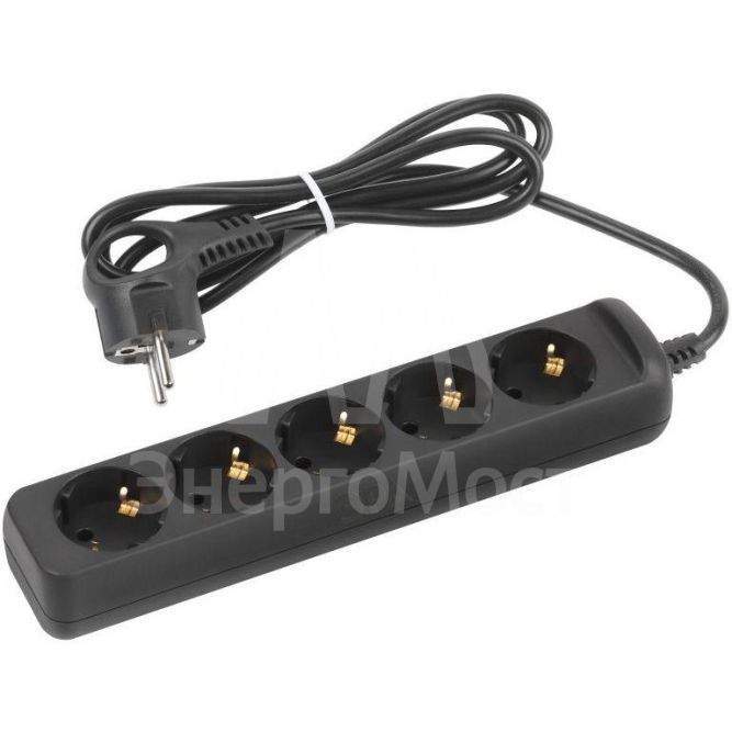 Удлинитель электрический UX-5e-1.5m-B с заземлением 5 розеток 1.5м ПВС 3х0.75кв.мм 10А черн. Эра Б0057724