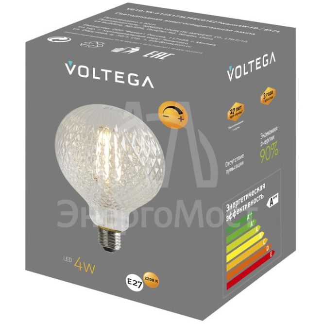 Лампа светодиодная филаментная Loft 271 YX-G125175LFFEC01 4Вт 2200К E27 DIM Voltega 8574