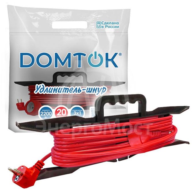 Удлинитель-шнур на рамке 1х20м с заземл. 10А IP20 2.2кВт ПВС 3х1 DOMTOK 2479