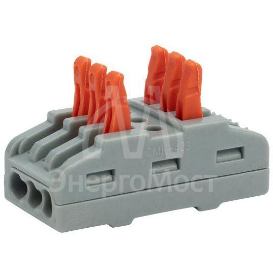 Клемма строительно-монтажная СМК проходная 222-423 3п 0.08-4кв.мм сер. (уп.5шт) Rexant 07-6263-3-05