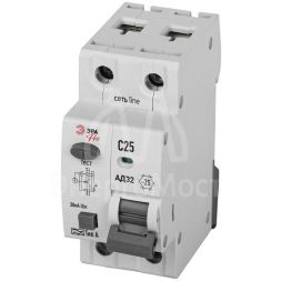 Выключатель автоматический дифференциального тока 1P+N C25 30мА тип А АВДТ 4.5кА PRO D32E2C25А30 АД32 электронное Эра Б0057385