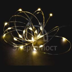Гирлянда &amp;quot;Роса&amp;quot; 2м 20LED тепл. бел. IP20 провод прозр. шнур 0.3м 2AA IEK LGDB500-1-020-02-T-B-20