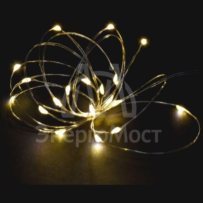 Гирлянда &amp;quot;Роса&amp;quot; 2м 20LED тепл. бел. IP20 провод прозр. шнур 0.3м 2AA IEK LGDB500-1-020-02-T-B-20