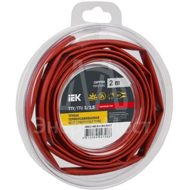 Трубка термоусадочная ТТУ нг-LS 3/1.5 красн. (уп.2м) IEK UDR12-003-D15-002-K04-T