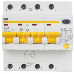 Выключатель автоматический дифференциального тока 4п C 32А 30мА тип AC 4.5кА АД-14 IEK MAD10-4-032-C-030